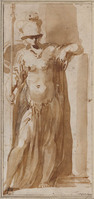 K IX 032a
<br/>
Minerva of Fortitudo, leunend op zuil
<br/>
<em>Faccini, Pietro (1575-1602)</em>
